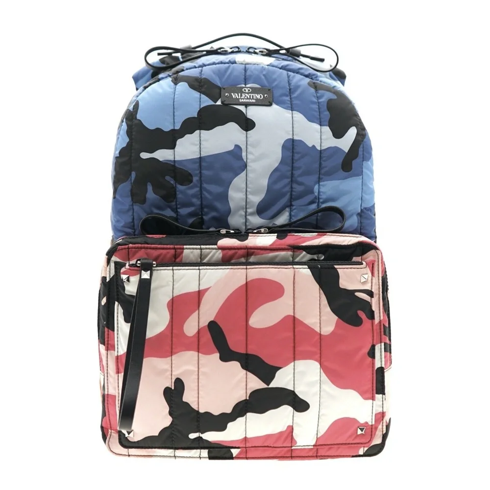 Valentino Garavani Backpack Camouflage Quilted Nylon Multicolor New